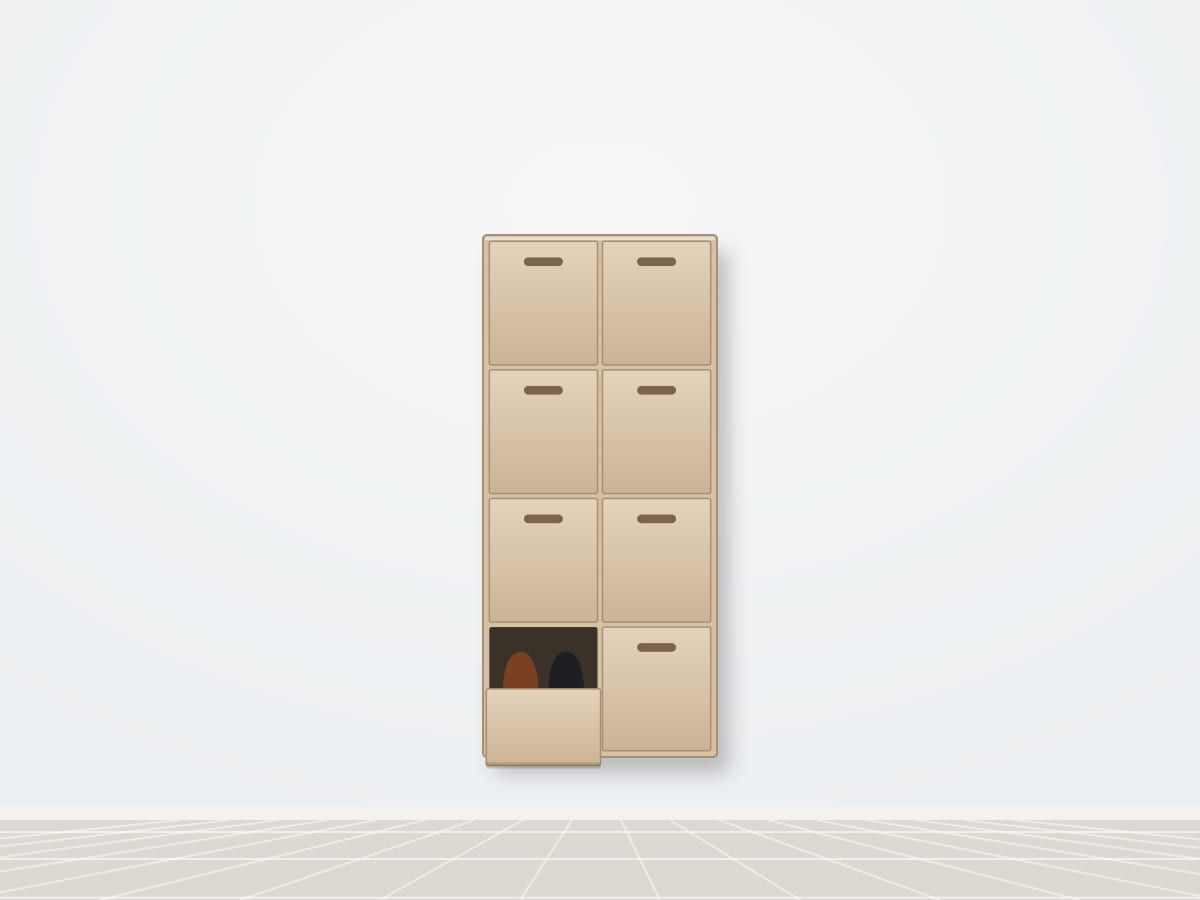 Illustration of the Double decker, 4 step wall-mounted metal shoe rack in black