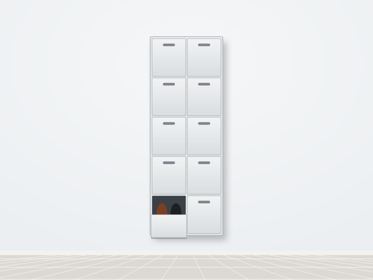 Illustration of the Double decker, 5 step wall-mounted metal shoe rack in black