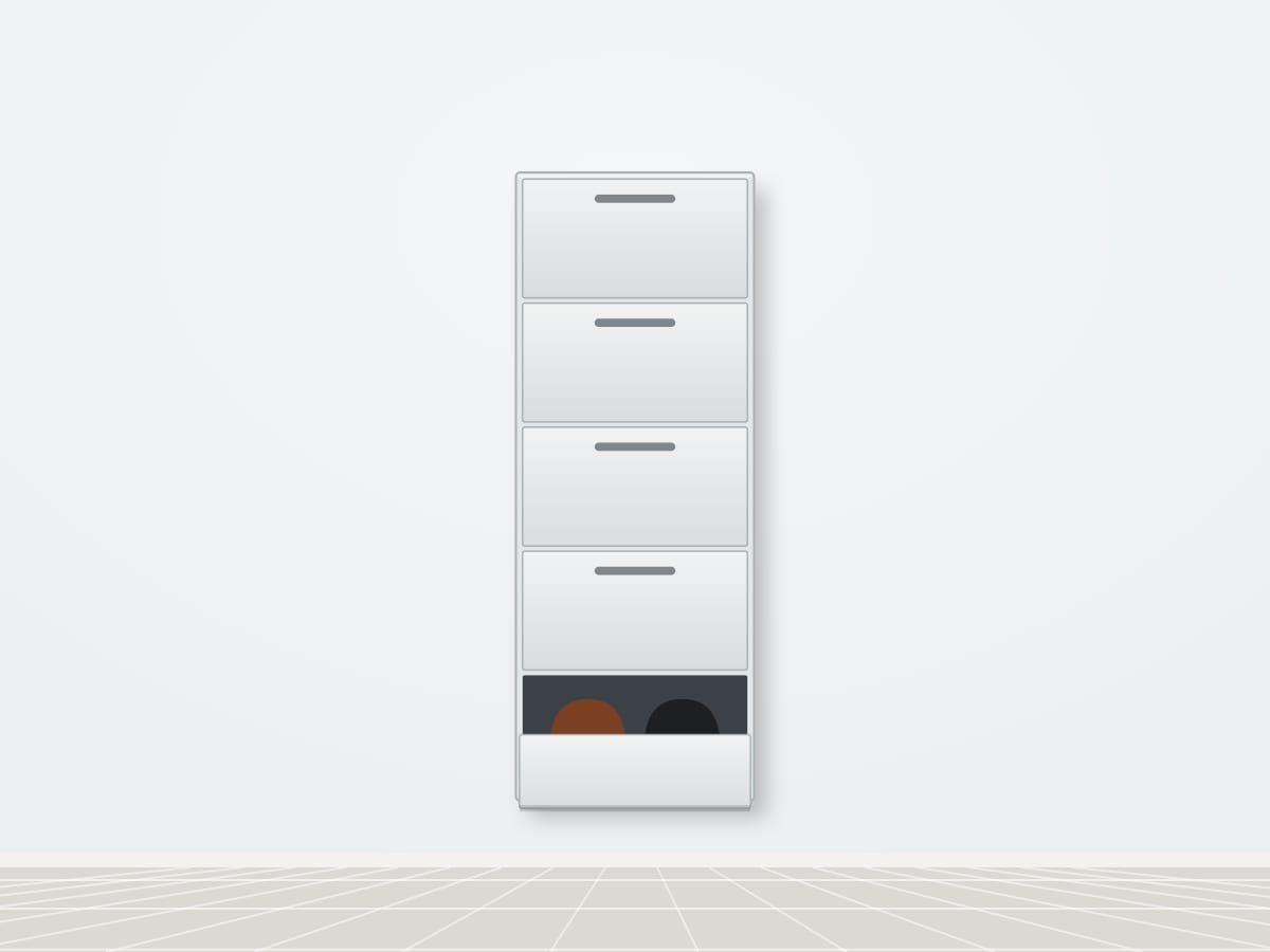 Illustration of the Single decker, 5 step wall-mounted metal shoe rack in grey white